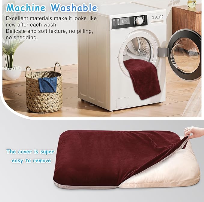 Magic Dog Super Soft Extra Large Dog Bed, 47 Inches Jumbo Orthopedic Foam Pet Beds with Anti Slip Bottom, Dog Sleeping Mattress with Removable and Washable Cover, Burgundy XL,47'' X 39'' X 3.7''