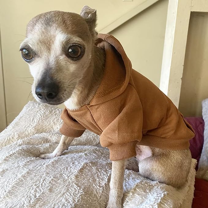 Jecikelon Winter Dog Hoodie Sweatshirts with Pockets Warm Dog Clothes for Small Dogs Chihuahua Coat Clothing Puppy Cat Custume (Coffee, XX-Small)