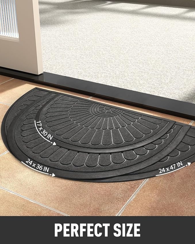 tchdio Door Mat Outdoor Indoor Entrance Doormat-Semicircular Durable Rubber Non Slip Front Door Mat for Outside Inside Entry Entryway Dirt Trapper WelcomeMat for Muddy Paws and Shoes-Grey 24”x36”