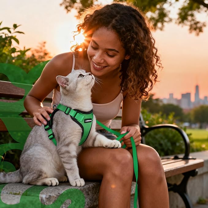 rabbitgoo Cat Harness and Leash for Walking, Escape Proof Soft Adjustable Vest Harnesses for Cats, Easy Control Breathable Reflective Strips Jacket, Grass Green, XXS