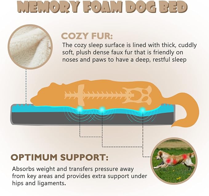 Extra Large Dog Bed, Cooling Dog Beds for Large Dogs, Washable Orthopedic Pet Bed for Crate with Joint Relief Memory Foam, Waterproof Liner and Plush Cover (41"x 29", Beige)