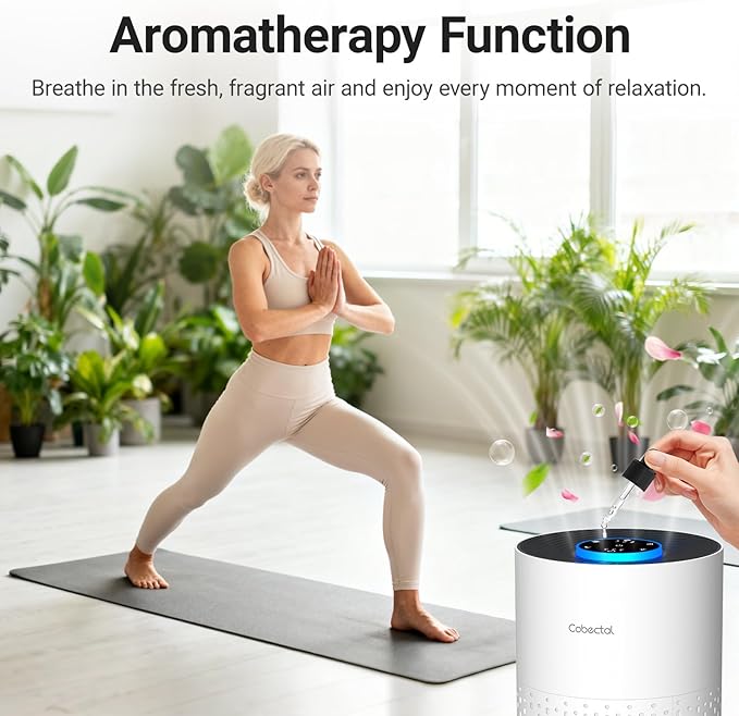 Air Purifiers for Bedroom Home, Cobectal Air Cleaner with H14 True HEPA 3-in-1 Filter for Room up to 1050 ft², Sleep Mode & Aroma Function, Portable Air Purifiers for Office, Dorm, RVs, White