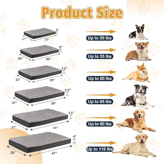 Orthopedic Dog Crate Bed – Waterproof Plush Pet Mattress with Removable Washable Cover, Non-Slip Bottom, Big Memory Foam Dog Bed for Crate, 36x27 Inch, Grey