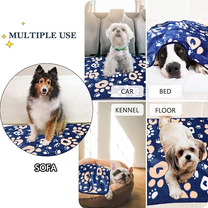 Dog Blanket, Soft Fleece Dog Blankets for Extra Large Dogs, Fluffy Flannel Pet Cat Puppy Blanket Mat Cover for Bed Couch, Cute Paw Print Throw Blanket for Dogs, Blue 80"X60"