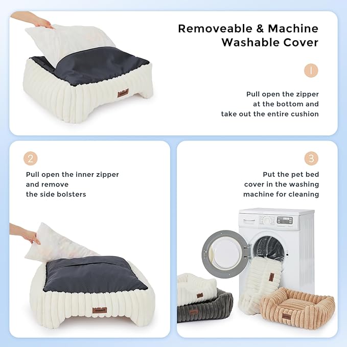 Small Dog Beds for Small Dogs - Washable Cat Beds for Indoor Cats, Rectangle Orthopedic Puppy Bed with Fluffy Removable Cover, 20x19x7inches, Grey