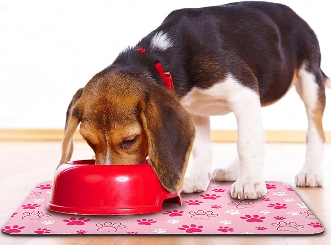 Dog Food Mat, Absorbent Water Bowl Mats Cat Pet Feeding Placemats Pink 24 * 32 inch