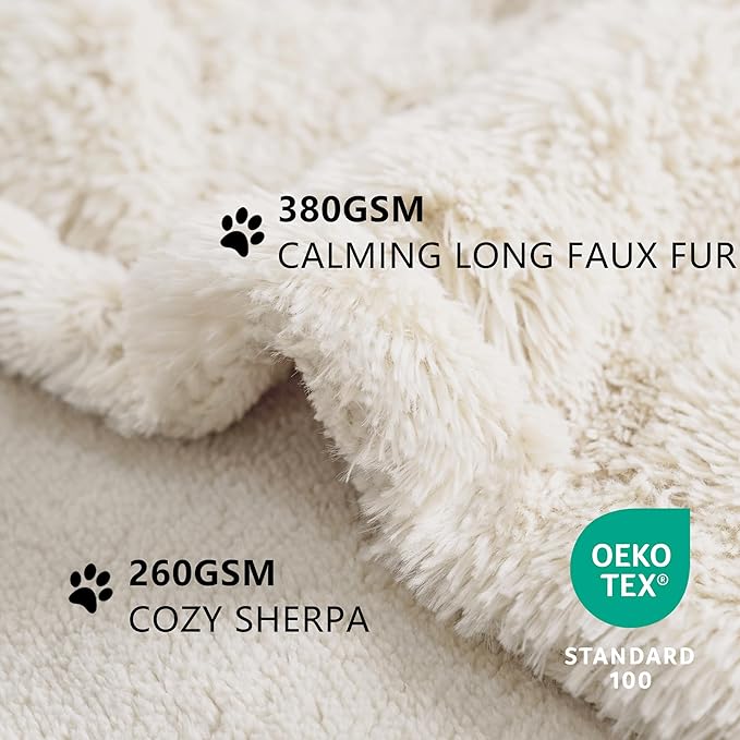 gogobunny Waterproof Dog Blanket for Couch & Furniture Protection - Super Soft Reversible Throw for Large Dogs & Cats, Calming Washable Fur & Sherpa Pet Blanket (25x35 Inch, Cream)