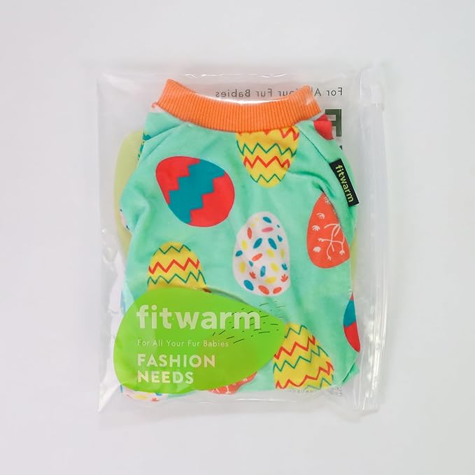 Fitwarm Easter Egg Dog Pajamas, Holiday Dog Clothes for Small Dogs Girl Boy, Pet Easter Outfit, Puppy Cat Onesie, Lightweight Velvet, Light Green, Orange, Medium