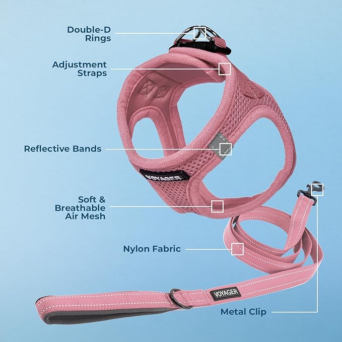 Best Pet Supplies Voyager Step-in Air All Weather Mesh Harness and Reflective Dog 5 ft Leash Combo with Neoprene Handle, for Small, Medium and Large Breed Puppies - Harness Leash Set (Pink), M