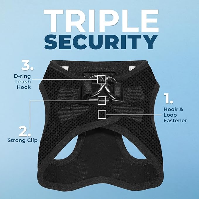 Best Pet Supplies - All Weather Mesh / Plush, Reflective, No Pull Harness for Small, Medium Dogs, Cats - Secure with Hook & Loop Fastener, Buckle, Double D-Rings - Black/Black Trim, S