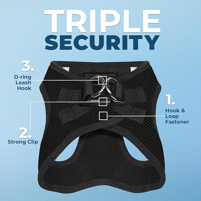 Best Pet Supplies Voyager Step-in Air Harness - All Weather Mesh, Reflective, No Pull Harness for Dogs, Cats - Secure with Hook & Loop Fastener, Buckle, Double D-Rings - Black, L