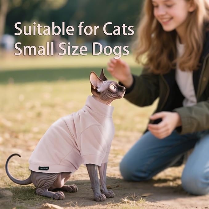 Fleece Sphynx Cat Clothes Soft Hairless Cat Clothes Pullover Cat Sweater for Chihuahua All Season Light and Warm Kitten Cloth for Cats Only Puppy Clothes Small Dog Sweater (Pink, L)