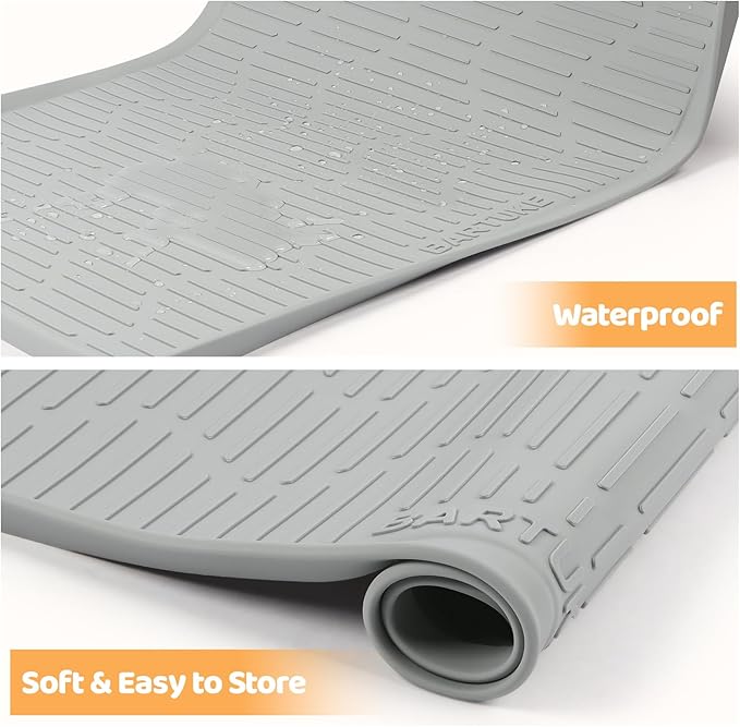 Silicone Cat & Dog Food Mat, 27" x 27" Large Pet Feeding Mat for Cats and Dogs Bowl, Pet Placemat for Food and Water with Raised Edge, Waterproof, Leakproof (Grey)