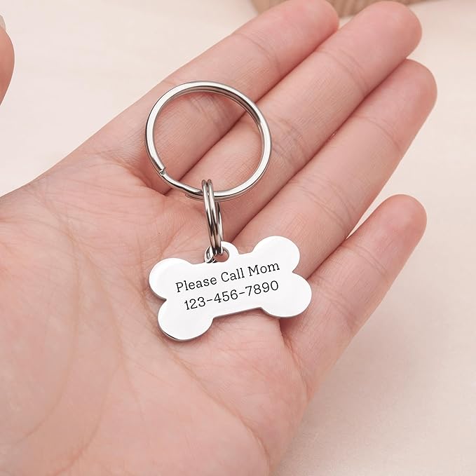 Anavia Small Size Dog Cat ID Tags, Small/XS Personalized Color Plated Stainless Steel Puppy Kitten Name Tags, Customized Engraved Nameplate Pet Collar Tag (Rose Gold, Bone)