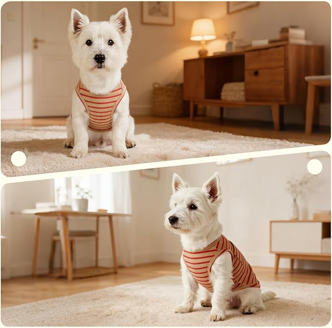 Dog Clothes, Stripe Dogs Shirts for Small & Medium Breeds, Pet Tank Top, Breathable Waffle Fabric Puppy Outfit, Shirt for Chihuahua, Yorkie, Dachshund, Corgi (4Pack, Small)