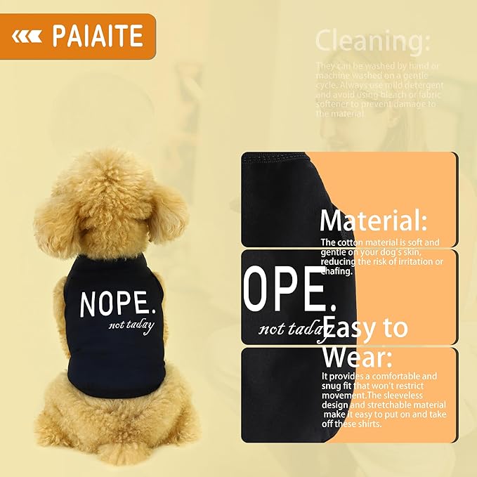Discover Cozy Cotton Canine Wear: Soft, Lightweight, and Breathable Dog Shirt Vest with Eye-Catching Graphics(Nope not Today), Keeping Your Furry Friend Warm and Comfy! Black S