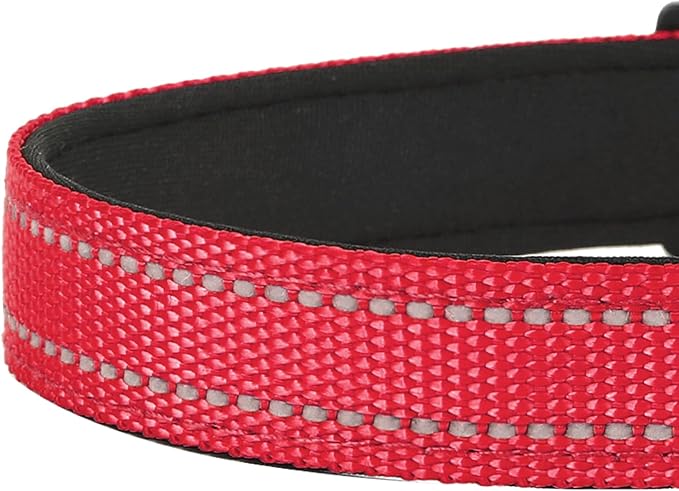 Reflective Dog Collar, Adjustable Soft Neoprene Padded Nylon Pet Collars with Buckle for Puppy and Small Dogs, Cats, Red,XS