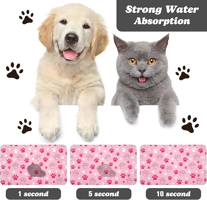Dog Food Mat, Absorbent Water Bowl Mats Cat Pet Feeding Placemats Pink 24 * 32 inch