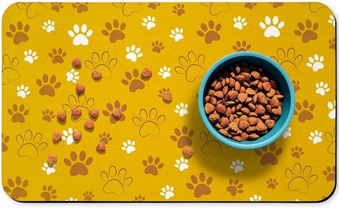 Dog Food Mat, Absorbent Water Bowl Mats Cat Pet Feeding Placemats Yellow 12 * 20 inch
