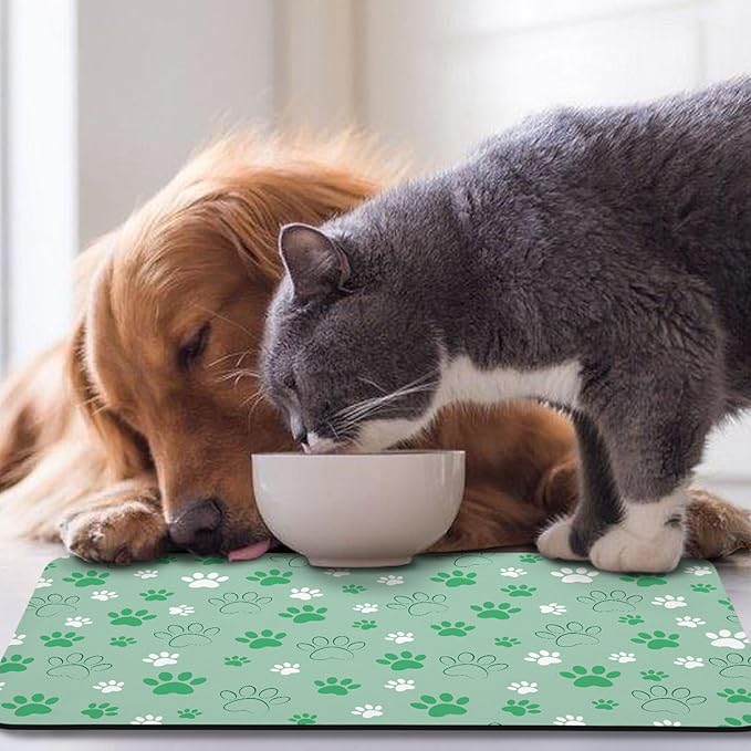 Dog Food Mat, Absorbent Water Bowl Mats Cat Pet Feeding Placemats Green 17 * 30 inch