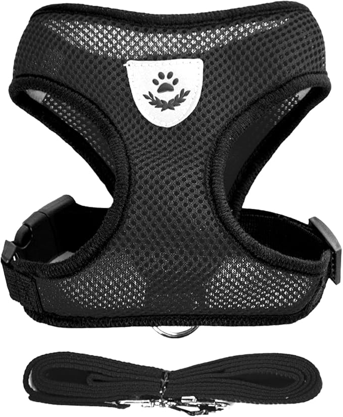 shudyear Summer cat Chest Harness and Leash, Anti-Escape Adjustable Soft mesh cat Leash and Chest Harness Set for All Types of Cats cat Vests (Size XL,Black)