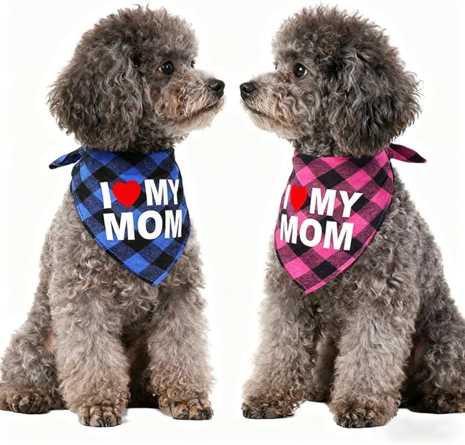 GreenJoy Cute Plaid Dog Bandana – Washable Pet Triangle Scarf for Small, Medium, Large Dogs and Cats, Adjustable Pet Accessory for Birthday, Wedding and Christmas (Pink (Mom), Large)