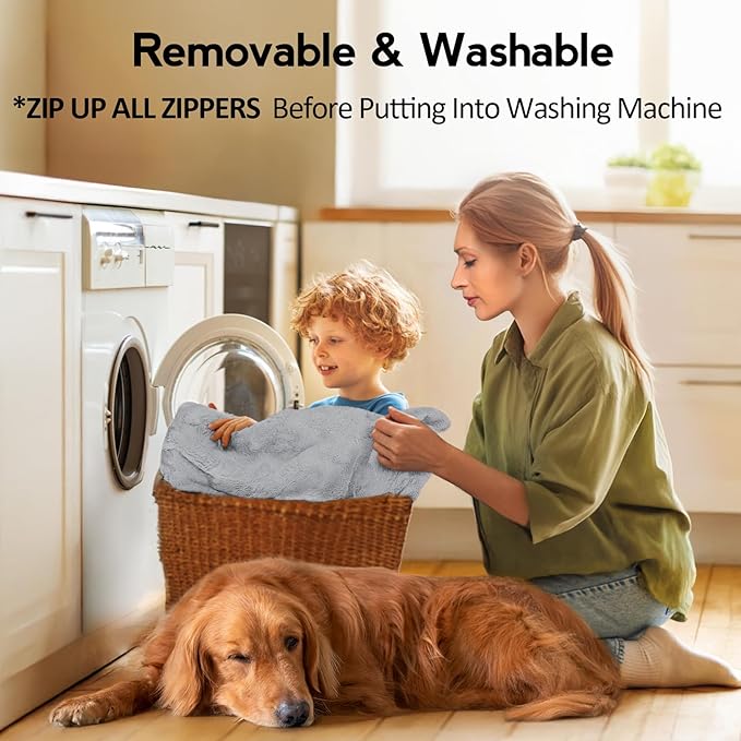 Large Dog Bed - XL Orthopedic Egg-Crate Memory Foam Dog Beds with Removable Washable Cover, Waterproof Pet Beds with Non-Slip Bottom, Grey