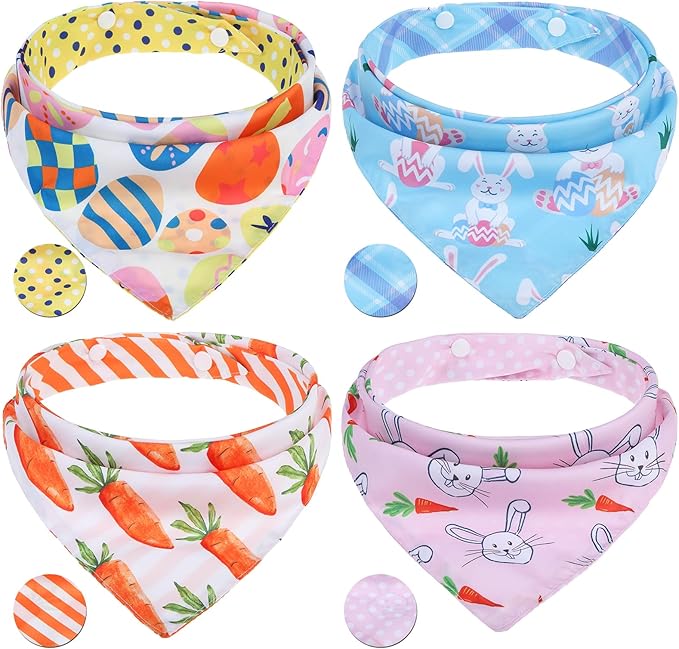 PAWCHIE Easter Dog Bandanas 4 Pack, Reversible Dog Party Triangle Scarf Bibs, Pet Holiday Costume with Adjustable Snaps, Multiple Christmas-Themed Patterns for Medium Dogs Puppy,Cats Pets,L