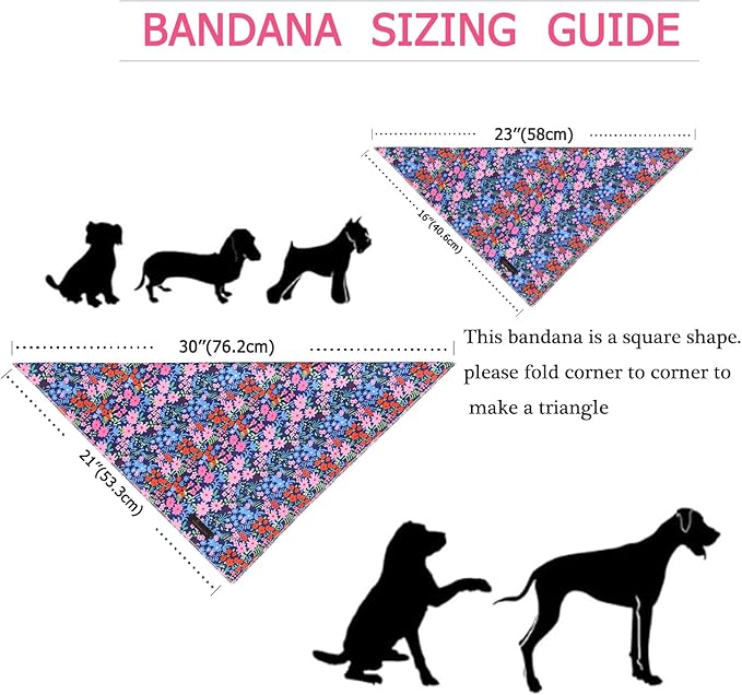 ARING PET Floral Dog Bandanas, Blue Pink Orange Flowers Pet Bandana Scarf Triangle Bibs for Puppy Small Medium Large Boy Girl Dogs Cats-S