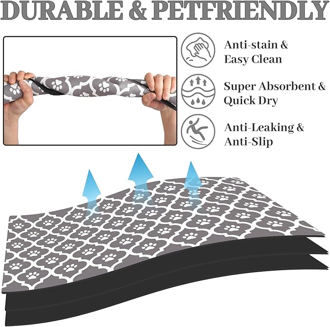Dog Food Mat 24X32 Inch Pet Feeding Absorbent Mats for Floor Cat Water Bowl Placemats Non-Slip Washable Dog Mat for Food and Water