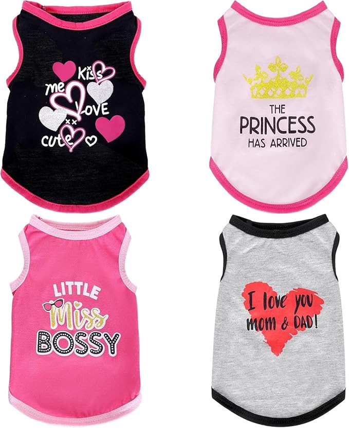 4 Pack Dog Shirts Summer Printed Puppy Clothes Cute Sleeveless Pet T Shirts Dog Clothes for Small Medium Dogs Cats Girl(XL)