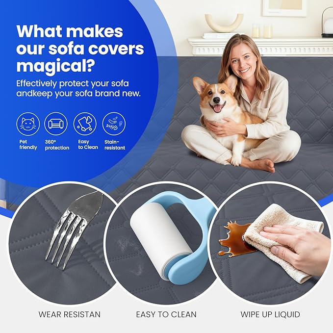 Waterproof Dog Bed Cover, Non-Slip Dog Blanket for Couch, Couch Covers for Dogs Washable, Pet Blanket for Furniture, Pet Bed Mat for Sofa, Car, Pet Supplies (82x82 Inch, Dark Grey)