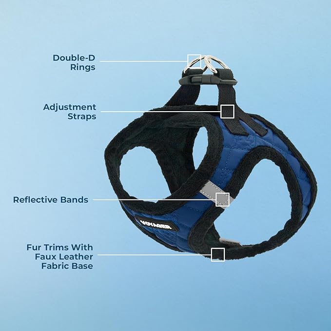 Best Pet Supplies - All Weather Plush, Reflective, No Pull Harness for Small, Medium Dogs, Cats - Secure with Hook & Loop Fastener, Buckle, Double D-Rings - Royal Blue Faux Leather, XL