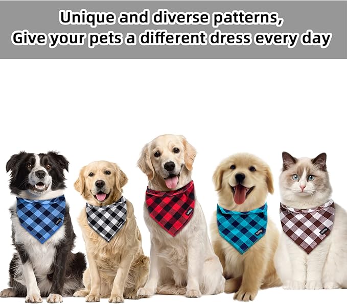 Buffalo Plaid Dog Bandanas Fall Christmas Small 6PCS Dog Gifts Red Blue Green Orange Black Brown Scarf Adjustable Kerchief for Small Cats Puppy