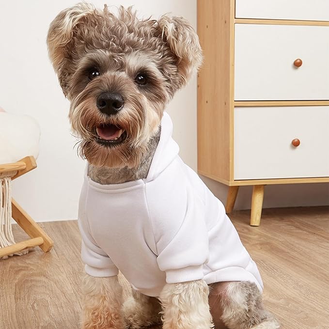 Jecikelon Winter Dog Hoodie Sweatshirts with Pockets Warm Dog Clothes for Small Dogs Chihuahua Coat Clothing Puppy Cat Custume (White, Medium)