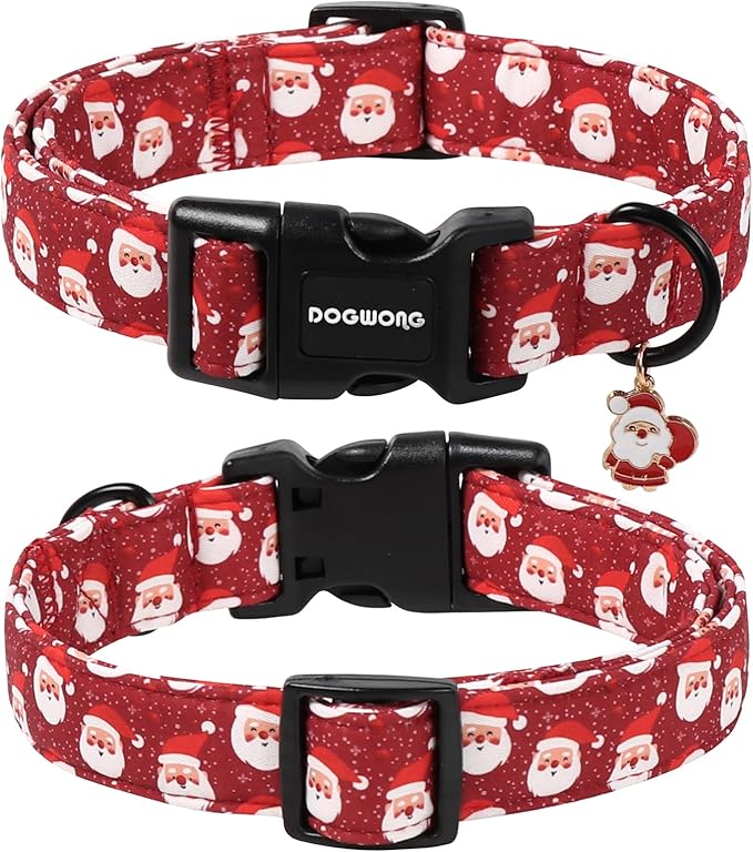 DOGWONG Christmas Dog Collar, Red Santa Claus Print Cute Dog Collars Winter Holiday Male Female Adjustable Puppy Collar for Small Dogs