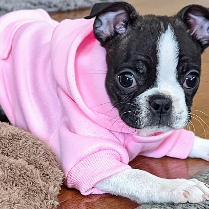 Jecikelon Winter Dog Hoodie Sweatshirts with Pockets Warm Dog Clothes for Small Dogs Chihuahua Coat Clothing Puppy Cat Custume (Pink, Medium)
