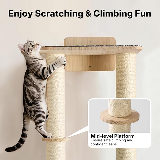 Veehoo Cat Wall Shelves, 28.3" Cat Wall Climber with Dual Sisal Scratching Posts and Carpeted Perch, Cats Wall Scratcher Furniture for Climb, Play and Rest