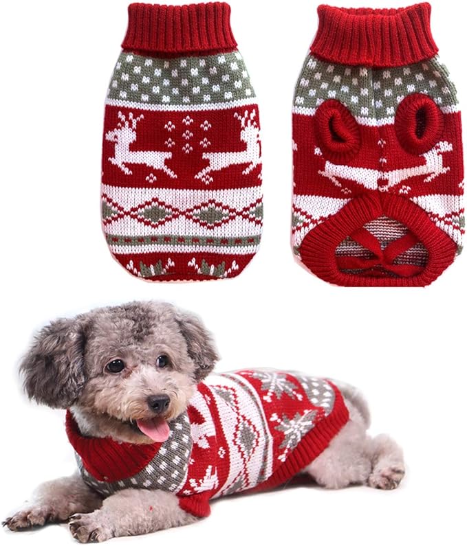 Vehomy Dog Christmas Sweaters Pet Winter Knitwear Xmas Clothes Classic Warm Coats Reindeer Snowflake Argyle Sweater for Kitty Puppy Cat-XL