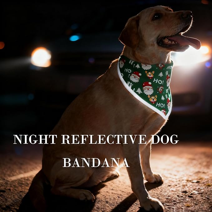 Christmas Dog Bandanas,Reflective Dog Bandana for Night Safety,Adjustable Santa Claus Dog Scarf Triangle Boy and Girl Pet Scarves for Medium Dogs,Green,M