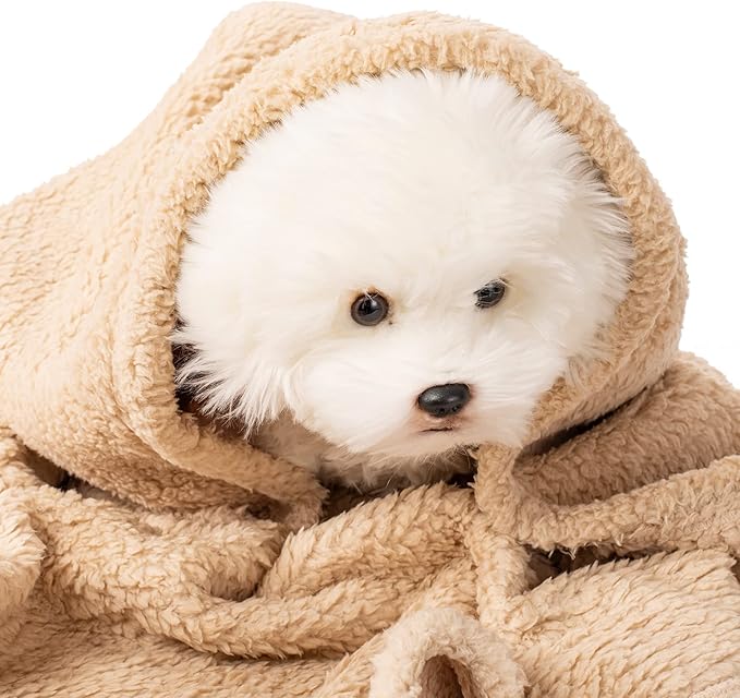 3 Blankets, Dog Cat Pet Blanket, Soft Warm Fleece, for Puppy, Small Dogs or Kitten, Cats, Plush Fuzzy Blanket for Bed, Sofa, Travel (24" x 18", 3/Pack, Beige+Light Gray+Dark Gray)