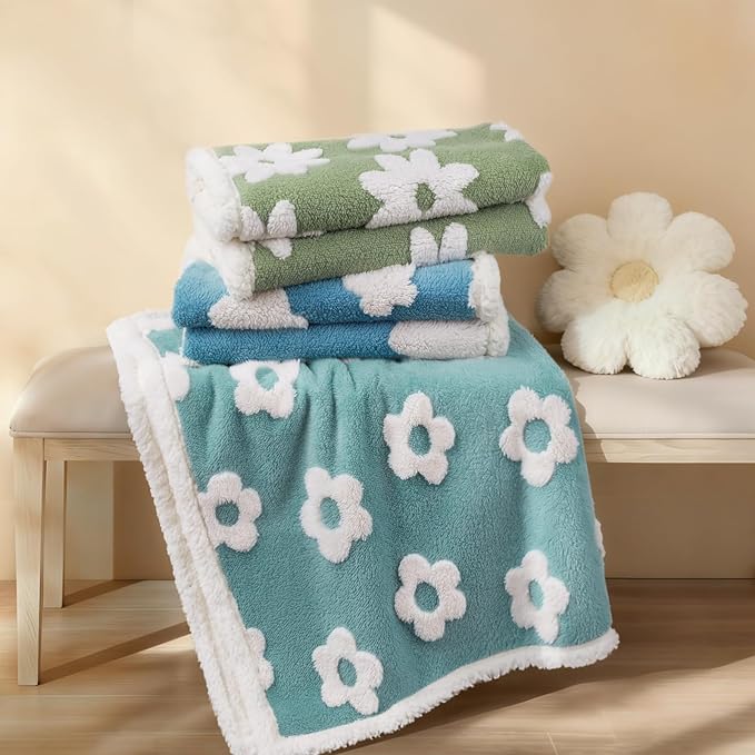 Luciphia Waterproof Pet Blanket for Medium Large Dogs Washable Fluffy Thick Jacquard Shag Fleece Warm Sherpa 3D Textured Flower Print for Cats Puppy Couch Protection (Blue,67x57 inches)