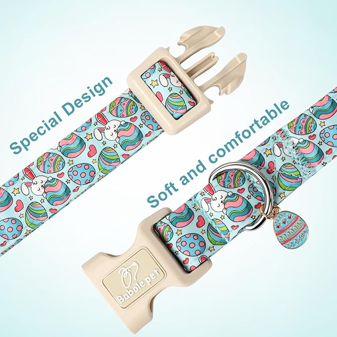 Easter Dog Collar for Medium Dogs - Blue Sleepy Bunny Egg Easter Collars for Boy Girl Dogs, Adjustable Spring Holiday Pet Collars with Quick Release Buckle M