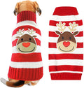 Dog Christmas Sweater Cute Striped Reindeer Xmas Pet Clothes Holiday Puppy Cat Costume New Year Gifts for Small Medium Large Dogs Jumpers (XL, Red White Stripe Reindeer)