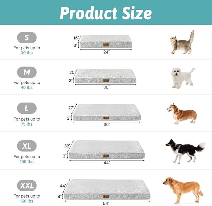 Dog Crate Bed for Small Size Dogs, Rectangular Orthopedic Cat Beds, Foam Anti-Slip Bottom Pet Mat with Washable Removable Cover, Suitable for Pet Up to 30 lbs, 24x16x3 inch, Grey