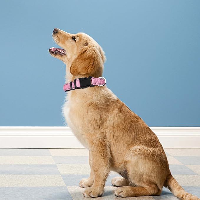 Reflective Dog Collar, Adjustable Soft Neoprene Padded Nylon Pet Collars with Buckle for Small Dogs, Light Pink,S