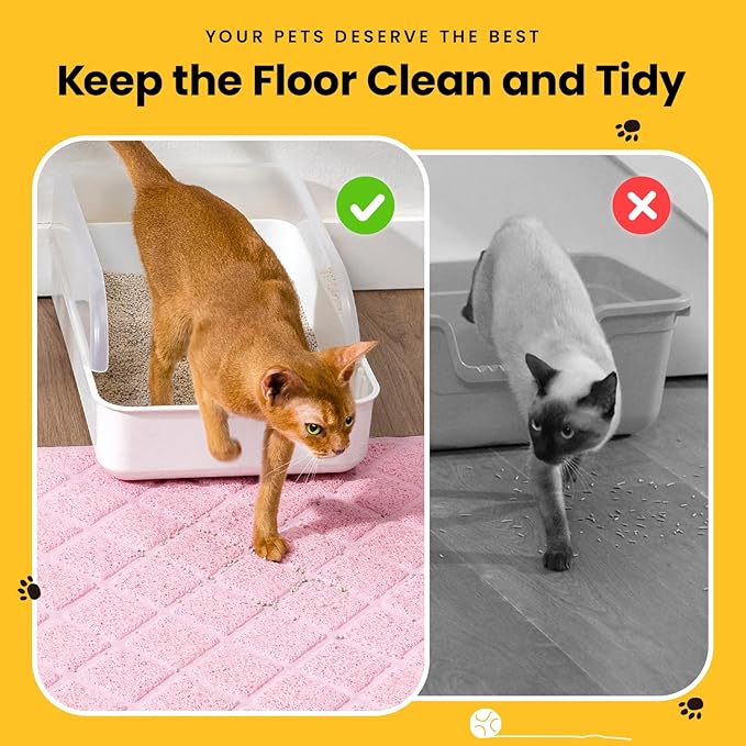 Cat Litter Mat Litter Trapping Mat, 35" x 23" Premium Durable PVC Grid Mesh with Scatter Control, Non-slip, Less Waste Cat Litter Box Mat, Pink