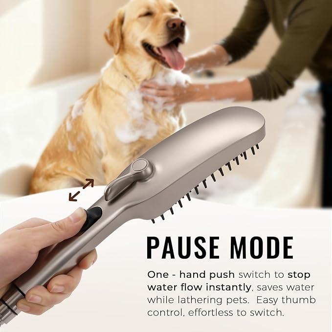 G-Promise 3 Mode Dog Shower Attachment with Pause Mode, Dog shower Sprayer with 78 Inches Stainless Steel Hose, Metal Diverter, Adhesive Holder, for Fast and Easy Dog Bathing and Cleaning