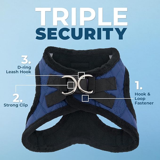 Best Pet Supplies - All Weather Plush, Reflective, No Pull Harness for Small, Medium Dogs, Cats - Secure with Hook & Loop Fastener, Buckle, Double D-Rings - Royal Blue Faux Leather, S
