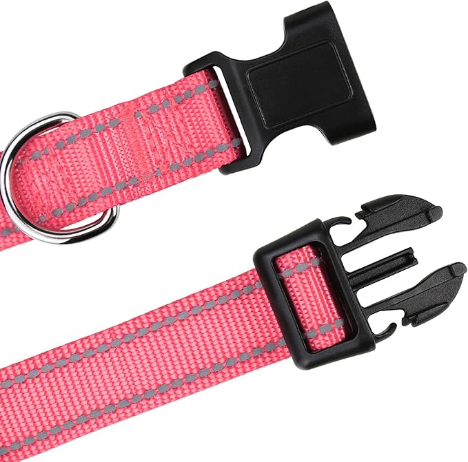 TagME Reflective Nylon Dog Collars, Adjustable Classic Pet Collar with Quick Release Buckle for Small Dogs, Baby Pink, 3/4" Width